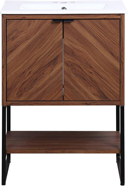 JONATHAN Y VAN1013B Juhl 23.5 in. W x 18 in. D x 33 in. H Chevron-Front Modern Minimalist 2-Shelf Bathroom Vanity Cabinet Only with Soft Closing Doors (Sink Basin Not Included), Walnut