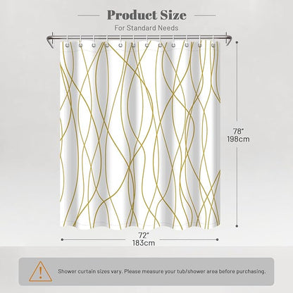 Striped Shower Curtain for Bathroom, Gold Light Brown White, 72x78 | with Hooks, Modern Hotel Style, Water Repellent, Washable, Weighted Hem
