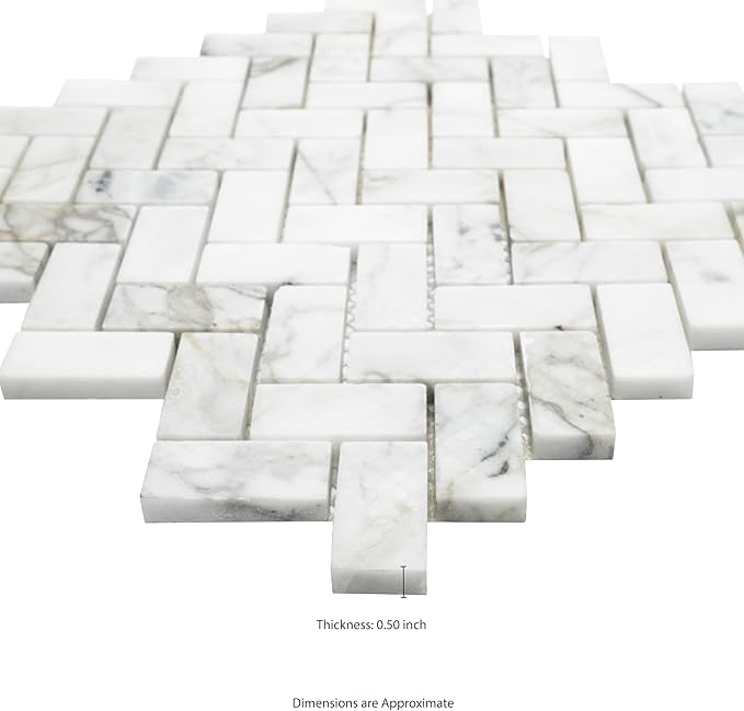 MSI Calacatta Cressa Herringbone Honed Marble Tile for Kitchen Backsplash, Wall Tile for Bathroom, Accent Wall Tile, and Shower Wall Tile, Mesh-Mounted Mosaic Tile, 11.61 x 11.61, White, 10 Piece
