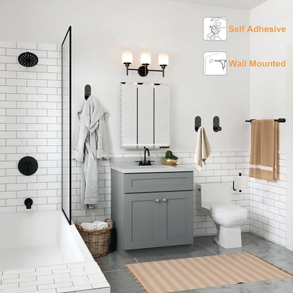 TocTen 5 Pieces Wall Mounted or Self Adhesive Towel Bar Set, Stainless Steel Bathroom Hardware Set Include 16″ Towel Rack, Toilet Paper Holder, 3 Towel Hook, Sticky Bathroom Accessory Kit (Black)