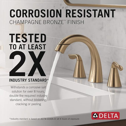 Delta Arvo Brushed Gold Bathroom Faucet with Sprayer, 8 Inch 3 Hole Widespread Bathroom Sink Faucet with Pull Out Sprayer, Push-Pop Drain, Champagne Bronze 35840LF-CZPD