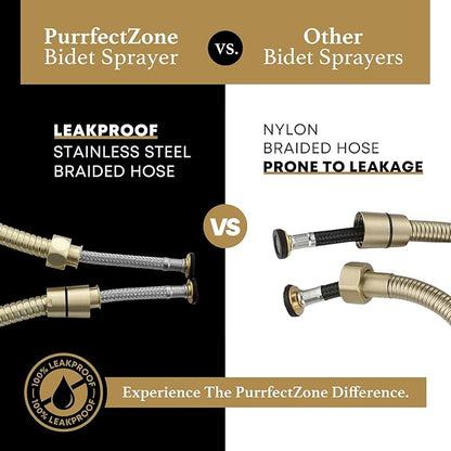 Purrfectzone Bidet Sprayer for Toilet, Handheld Bidet Sprayer Kit, Easy-to-Install Toilet Handheld Shower, Hand Held Stainless Steel Shattaf with Adjustable Flow, Cloth Diaper Set-Brushed Gold