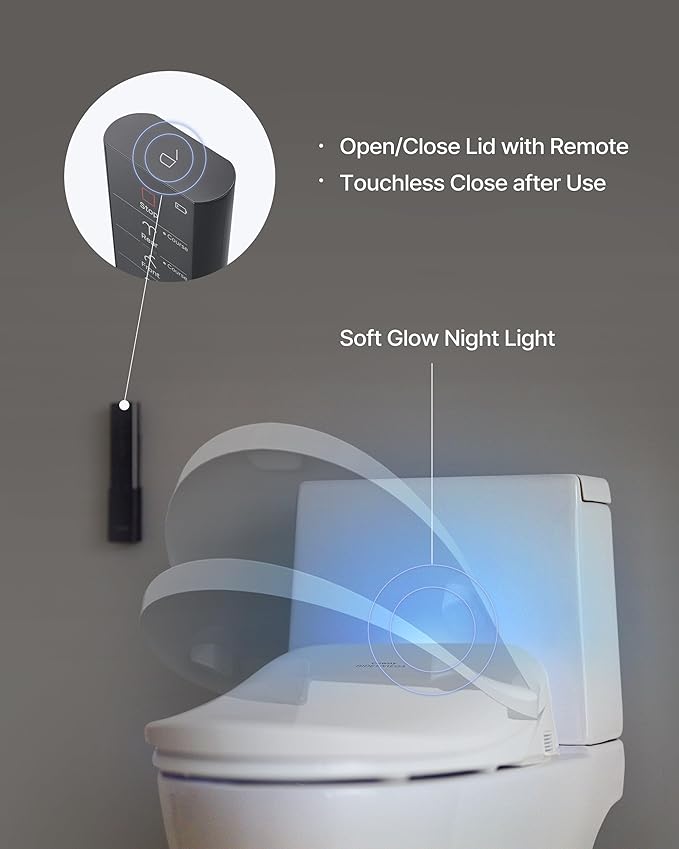 Coway Electronic Bidet Round Toilet Seat with Instantaneous Water Heating, Heated Seat and Dryer, Auto Open and Close Lid, Night Light, Deodorizer, Stainless Nozzle, Remote Control 500S