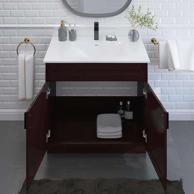 36" Espresso Shaker Bathroom Vanity Base, Soft-Close Double-Door Ready-to-Assemble Sink Cabinet, 36" W x 21" D x 34.5" H, Base Only