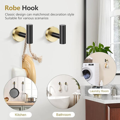TQKAG 5 Piece Black and Gold Bathroom Accessories, Towel Racks for Bathroom | 23.6" Bathroom Hardware Set, SUS304 Stainless Steel, Double Post Pivoting, Towel Hooks, Toilet Paper Holder Set Wall Mounted