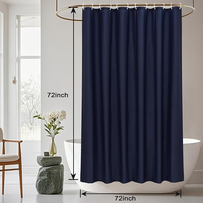 AooHome Standard 72x72 inch Shower Curtain Liner, Durable Polyester Solid Color Shower Curtain with Hooks, Weighted Hem, Waterproof, Navy Blue