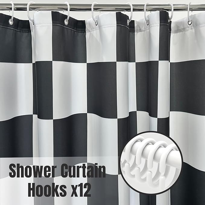 Checkered Shower Curtain, Classic Minimalist Black and White Checkerboard Design, Waterproof Polyester Fabric Shower Curtains Sets with Hooks for Bathroom 72x72 Inches