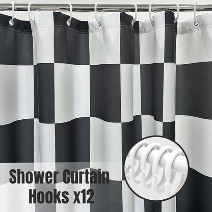 Checkered Shower Curtain, Classic Minimalist Black and White Checkerboard Design, Waterproof Polyester Fabric Shower Curtains Sets with Hooks for Bathroom 72x72 Inches