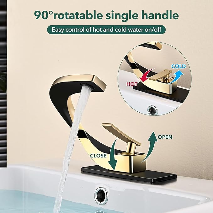 Single Hole Bathroom Sink Faucets,Brass Vainty Faucet Gold Black | Lead-Free, Single Handle Faucet for Sink, Vanity, RV, Lavatory, Suitable for 1 or 3 Holes Faucet