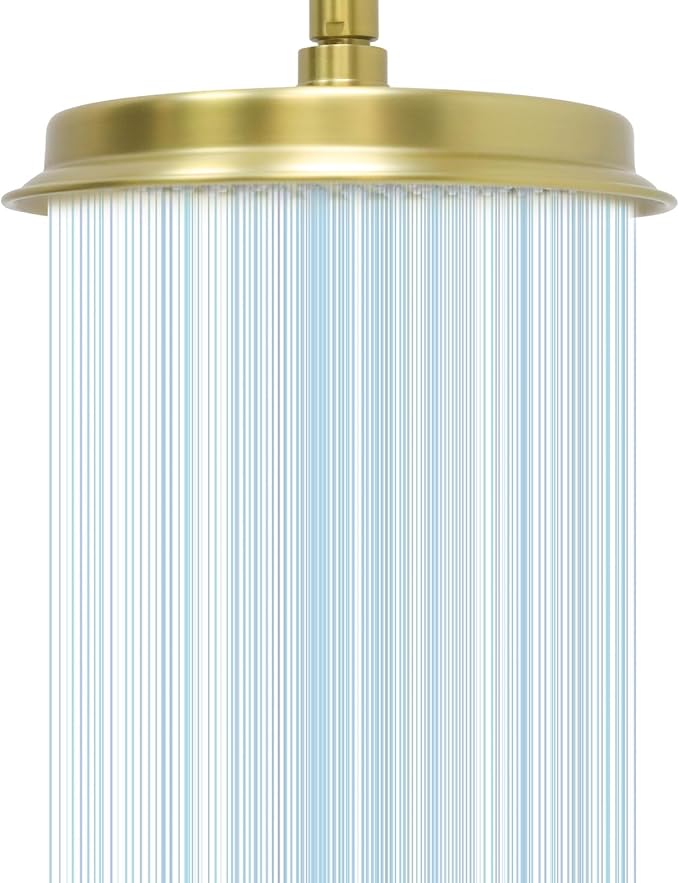 Single Round Rain Shower Head, 9 inches High-Pressure Rainfall Showerhead with Silicone Nozzle, Modern Bathroom Vintage Shower Overhead Heads (Brushed Gold, Stainless Steel Thickness)