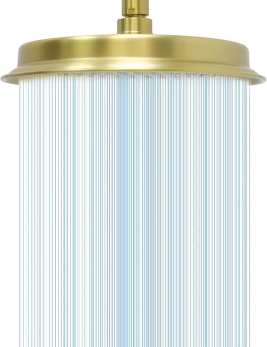 Single Round Rain Shower Head, 9 inches High-Pressure Rainfall Showerhead with Silicone Nozzle, Modern Bathroom Vintage Shower Overhead Heads (Brushed Gold, Stainless Steel Thickness)