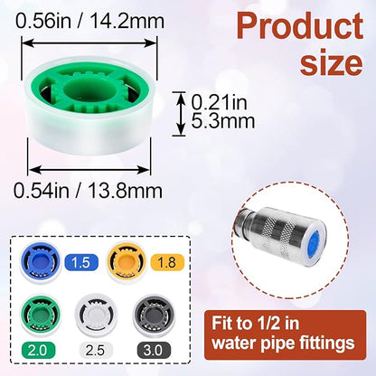 10pcs Shower Head Flow Restrictor, 1.5 1.8 2.0 2.5 3.0 GPM | Shower Head Flow Reducer, Shower Head Water Saver, Shower Head Limiter for Bathroom, Kitchen, 0.56 × 0.54 × 0.21 inch