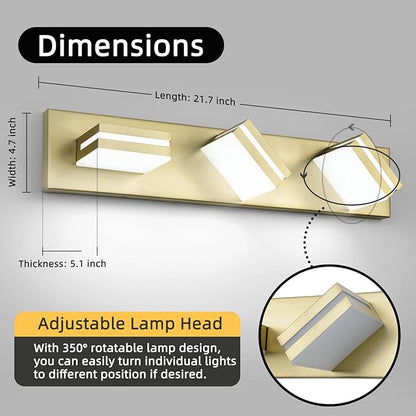 OKELI 5-Light Bathroom Vanity Light Gold Modern LED Vanity Light Over Mirror Dimmable Mirror Front Lamp with 350° Adjustable Lamp Head ETL Listed 32W 6000K Cold White