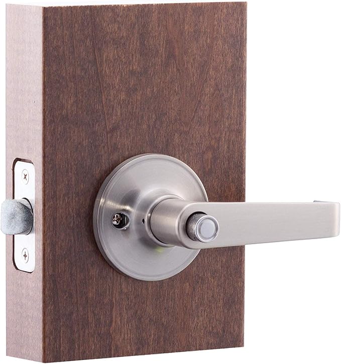 Copper Creek Avery Privacy Lever, Satin Nickel, Push Button Lock for Bedroom and Bathroom, ANSI Grade 3, Reversible Keyless Interior Door Handle, DIY Install, AL1231SS