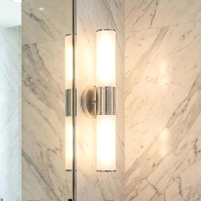 2-Light Bathroom Vanity Lighting Fixture, Brushed Nickel Wall Sconce with Opal White Glass, E26 Stocket Indoor Wall Lamp, Modern Mirror Light