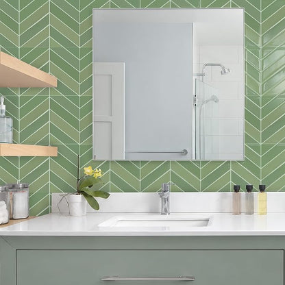 STICKGOO Herringbone Peel and Stick Backsplash, Olive Green, 10 Sheets | 12.6 x 9.7 in, Thicker Rectangular Vinyl Stick-On Wall Tiles, Easy Alignment, Waterproof, Easy to Clean, Kitchen/Bathroom