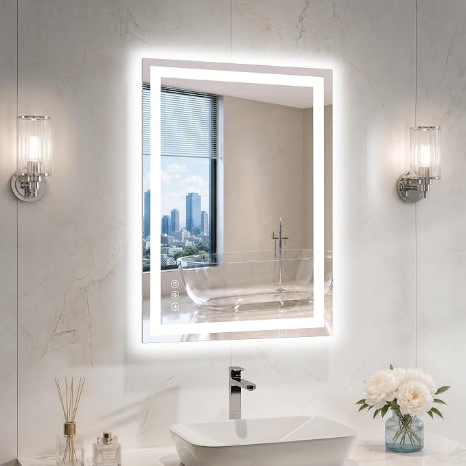 20"x30" LED Bathroom Mirror with Lights, Anti-Fog, Backlit+Frontlit | CRI 95, Stepless Dimmable, 3 Colors Lighting, Shatterproof Tempered Glass, HD Reflection, Memory, (Horizontal/Vertical)