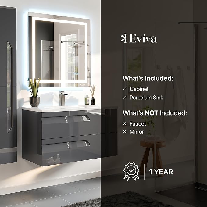 Eviva Joy 40 in. Gray Wall MountSingle Sink Bath Vanity with Porcelain Top and Integrated Sink