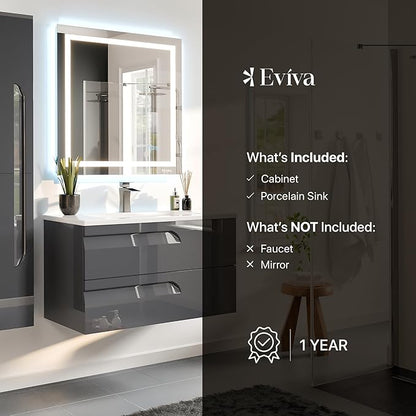 Eviva Joy 40 in. Gray Wall MountSingle Sink Bath Vanity with Porcelain Top and Integrated Sink