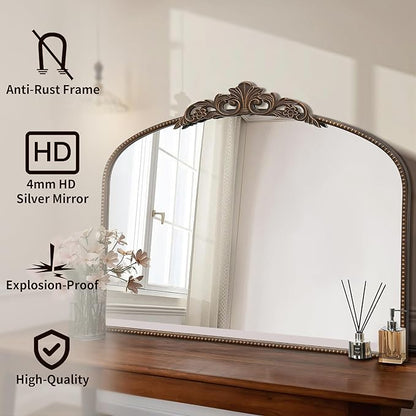 Micasso Vintage Bronze Arched Mirror: 36"x29" Baroque Antique Wall Mirror | Traditional Ornate French Decorative Wall Mirror for Bedroom/Bathroom/Entryway/Hallway/Dresser/Vanity/Mantel/Nightstand