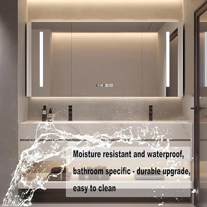 92" Bathroom Vanity with Sink, Double Sink Bathroom Vanity with Smart LED Defog Mirror, Display Time, Ceramic Sink, Soft Closing, Fully Pre-Assembled, Ample Storage, Medicine Cabinet Set