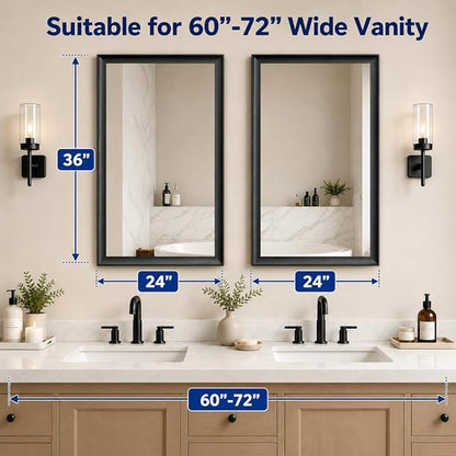 2 Pack Black Bathroom Mirrors for Over Sink 24x36 Inch | Rectangle Wall Vanity Mirror for Bedroom, Entryway, Living Room Decor, Aluminum Alloy Framed, Anti-Rust