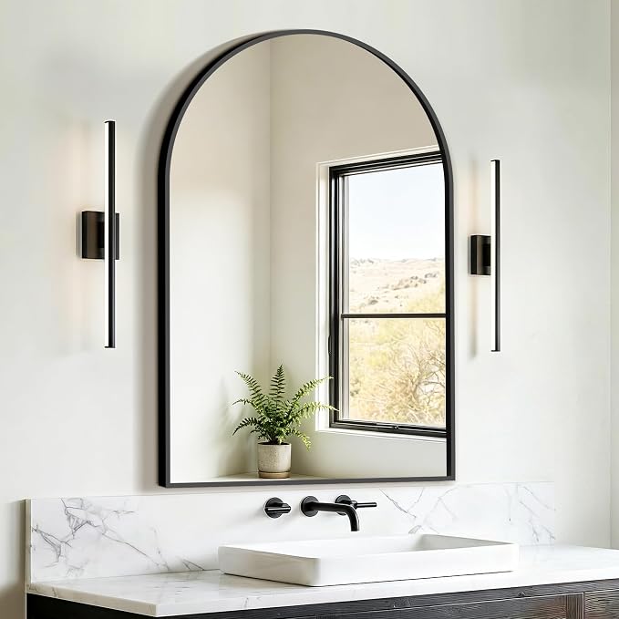 FICTOR 26" x 38" Arched Bathroom Vanity Mirror for Over Sink, Black | Anti-Rust Metal Framed, HD Tempered Shatter-Proof Glass, Modern Wall Mirror for Entryway, Living Room, Bedroom