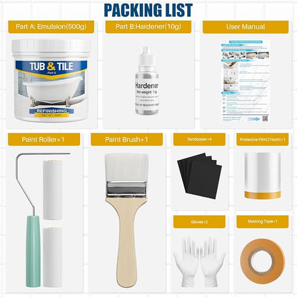Tub and Tile Refinishing Kit, 17oz White Quick-Dry Tile Paint for Wall & Floor, Sink Bathtub and Toilets Paint for Bathroom, Kitchen, Toilets, Water Based