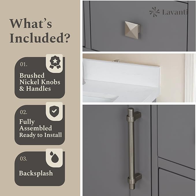 Lavanti Oakford 24 Inch Bathroom Vanity with Sink – Stylish Gray Vanity Bathroom with Storage Cabinet – Modern Bathroom Vanities with Single Vanity Sink & Quartz Countertop