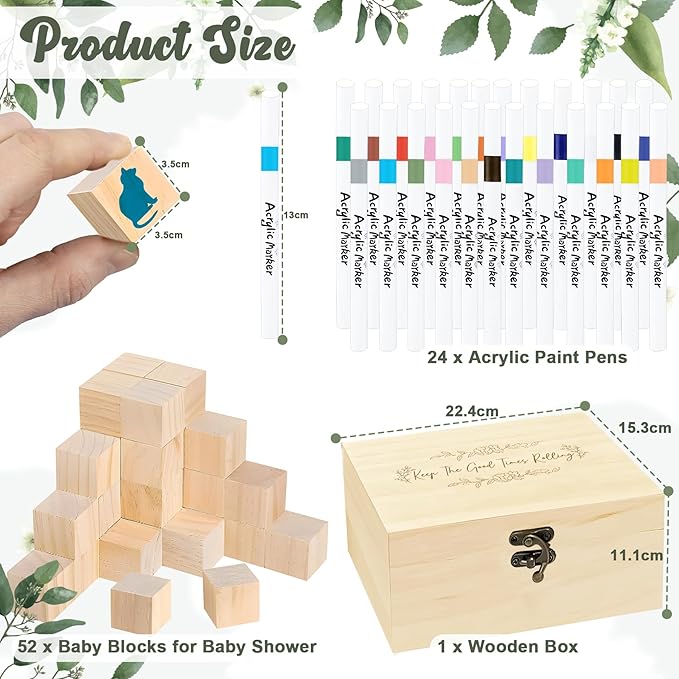 EIGTWEN 78 PCS Fun Baby Shower Games Sign Kit, Baby Blocks for Baby Shower | Blank Wooden Blocks, Games for Guest, Funniest Games Ever, Suitable for Boy and Girls, Fun Activities and Ideas