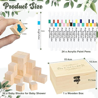 EIGTWEN 78 PCS Fun Baby Shower Games Sign Kit, Baby Blocks for Baby Shower | Blank Wooden Blocks, Games for Guest, Funniest Games Ever, Suitable for Boy and Girls, Fun Activities and Ideas