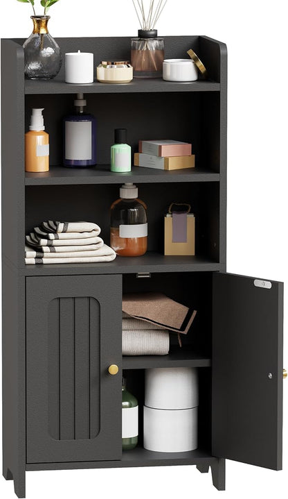 BEWISHOME Bathroom Storage Cabinet,Small Floor Cabinet,Toilet Paper Cabinet | with 2 Doors and Shelves, Bathroom Organizers and Storage for Small Spaces, Black 7.9" D x 14.6" W x 31" H YYG08B