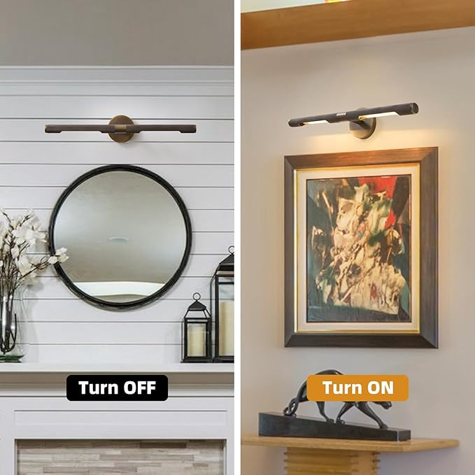 Museum Gallery Bathroom Picture Light - 24 Inch Long Bronze Brass Dimmable Hardwired Wall Sconces with E12 Bulb - Frame Pictures Art Deco Sconce Lights for Painting Photo Artwork Library Vanity Over