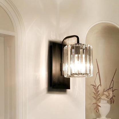 Wall Sconce,Crystal Wall Sconce,Black Wall Light Fixtures Indoor | 10 Inch Modern Wall Lighting Black Sconce for Living Room Hallway Bedroom Bathroom, 2 Crystal Strip Rplacement, E26