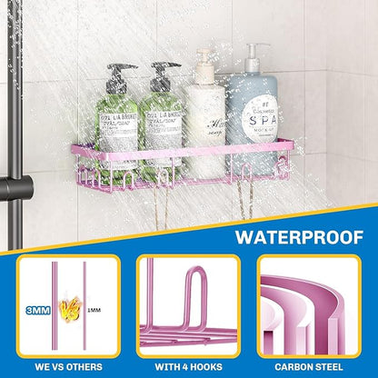 DTUQYX Shower Caddy 18 Pack,Adhesive Organizer for Bathroom Decor Accessories & Kitchen Storage,No Drilling,Large Capacity,Rustproof Stainless Steel Organizer,Home Decor Shelves (Pink 18 Pack)