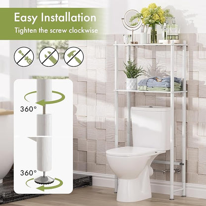 AmazerBath Bamboo Over The Toilet Storage Shelf, 2-Tier Over Toilet Bathroom Organizer Rack, Bathroom Shelves Over Toilet Space Saver, White