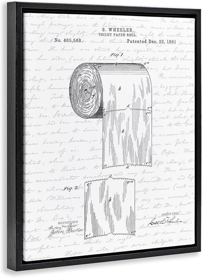 Vintage Patent Bathroom, 24 x 30 Inch Canvas in Floater Frame | Stupell Industries · By Lettered and Lined · Ready to hang · Great for bath and laundry decor · Made in USA