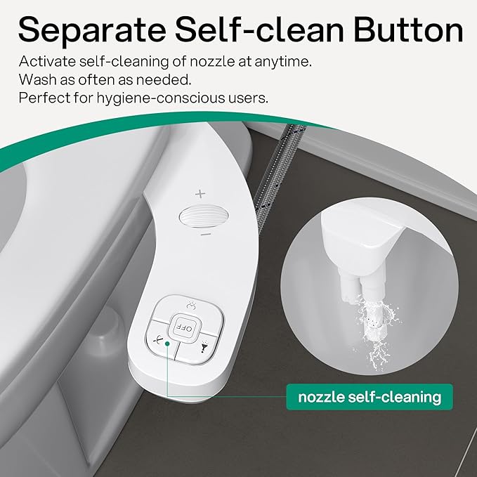 hansrapo Left-Hand Bidet Attachment– Non-Electric Dual Nozzle for Rear & Feminine Wash, Adjustable Pressure & Flow, Ultra-Slim Design,Independent Self-Clean Function, Quick-Release for Easy Cleaning