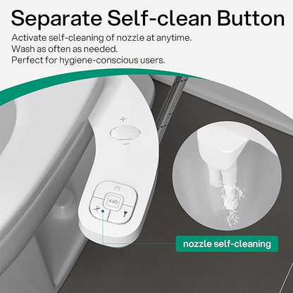 hansrapo Left-Hand Bidet Attachment– Non-Electric Dual Nozzle for Rear & Feminine Wash, Adjustable Pressure & Flow, Ultra-Slim Design,Independent Self-Clean Function, Quick-Release for Easy Cleaning