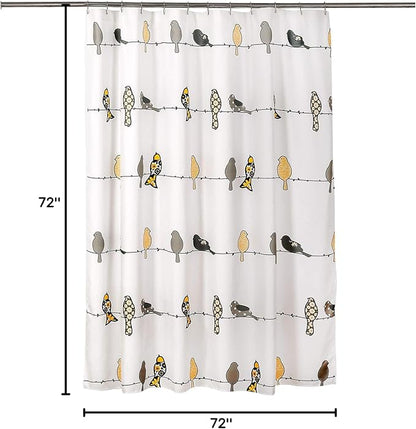 Lush Decor Rowley Birds Shower Curtain, 72” W x 72” L, Yellow & Gray - Colorful Floral Bird Pattern - Whimsical & Playful Bird Shower Curtain - Farmhouse, Coastal, & Boho Bathroom Decor