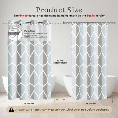 Gelbchu Gray No Hook Shower Curtain with Snap-in Liner, 54 x 80 Inch | Built-In Hooks, Mesh Top Window, Water-Repellent, Machine Washable, Quick Drying, Premium Polyester, Hotel Style, Modern