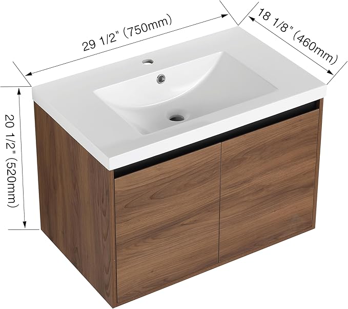 30 Inch Floating Vanity Bathroom,Bathroom Cabinet Vanity,Wooden Cabinet,Wall Mount Floating Vanity Set,Solid Wood Frame, Easy Clean,Brown