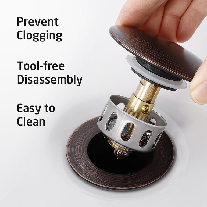 KES Bathroom Sink Drain with Strainer Basket Hair Catcher Anti Clog Pop Up Drain Stopper Vanity Vessel Sink without Overflow, Oil Rubbed Bronze S2013D-ORB