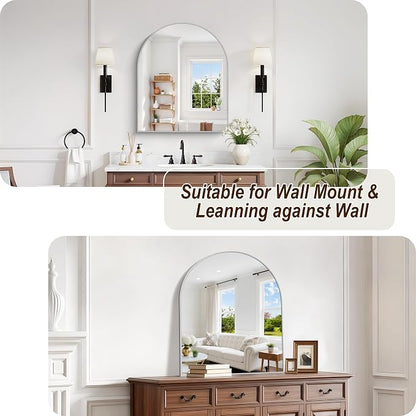 Arched Bathroom Mirror 30x36 Inch, Bathroom Mirror for Over Sink, Wall Mounted Vanity Mirror with Aluminum Frame & Tempered Glass, Ideal for Bedroom, Entryway, Living Room, Mantel, Silver