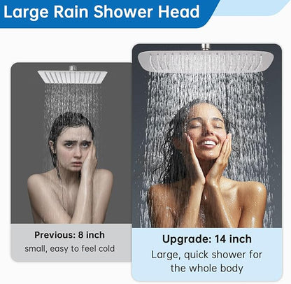 G-Promise 14 Inch All Metal Rain Shower Head with Extension Arm | Built to Last, Rust Resistant, Easy to Install, Adjustable, Full Body Coverage Large Rainfall Shower Head, Daily SPA