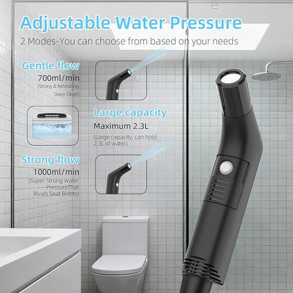 LUOOV Electric Rechargeable Handheld Personal Travel Bidet Portable for Toilet,Bathroom and Outdoor Hiking Strong - Soft Pressure Options Refreshing Clean with 2.3L Water Storage (Black 2.3L)
