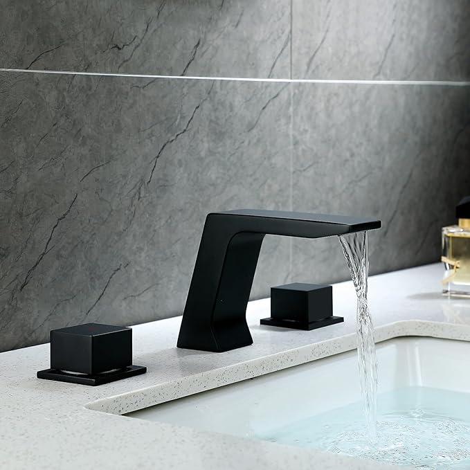 JOYWELL Bathroom Faucet 3 Hole for Sink,Double Handle Widespread Bathroom Sink Faucet (Deck Mount-3 Hole, Matte Black)