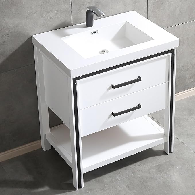 Dowell 31" Bathroom Sink,Single Bowl Vanity Basin,Rectangular Drop-In Bathroom Sink with Overflow,White-000 3122BP