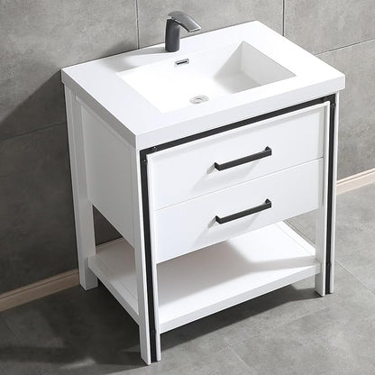 Dowell 31" Bathroom Sink,Single Bowl Vanity Basin,Rectangular Drop-In Bathroom Sink with Overflow,White-000 3122BP