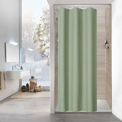 MitoVilla Green Waffle Small Stall Half Size Farmhouse Fabric Narrow Shower Curtains, 36 x 72, Sage Green, 36 inch Weighted Set